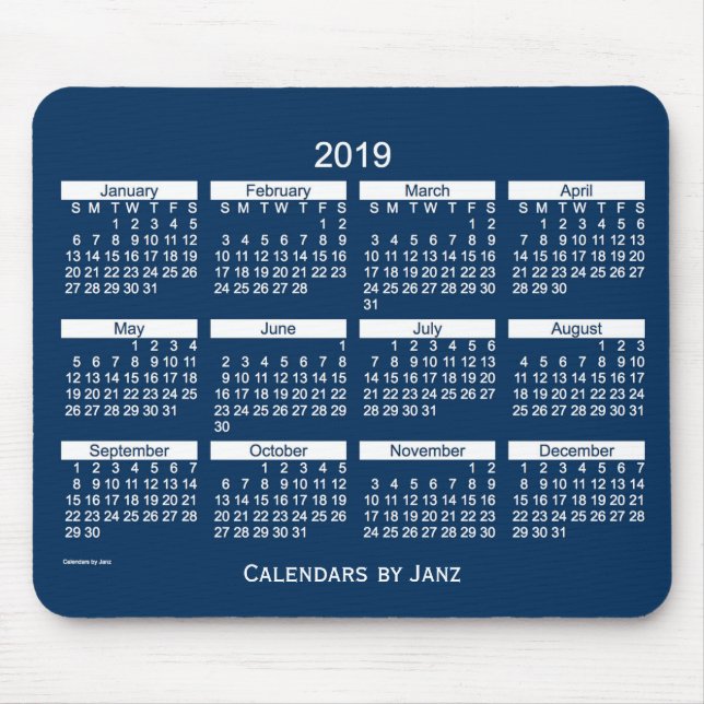 Mousepad Calendário corajoso azul da caixa de 2019 polícias (Frente)