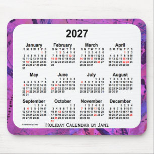 Mousepad Calendário da arte do feriado de 2027 magentas po