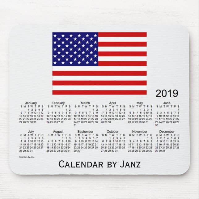 Mousepad Calendário da bandeira de 2019 EUA pelo tapete do (Frente)