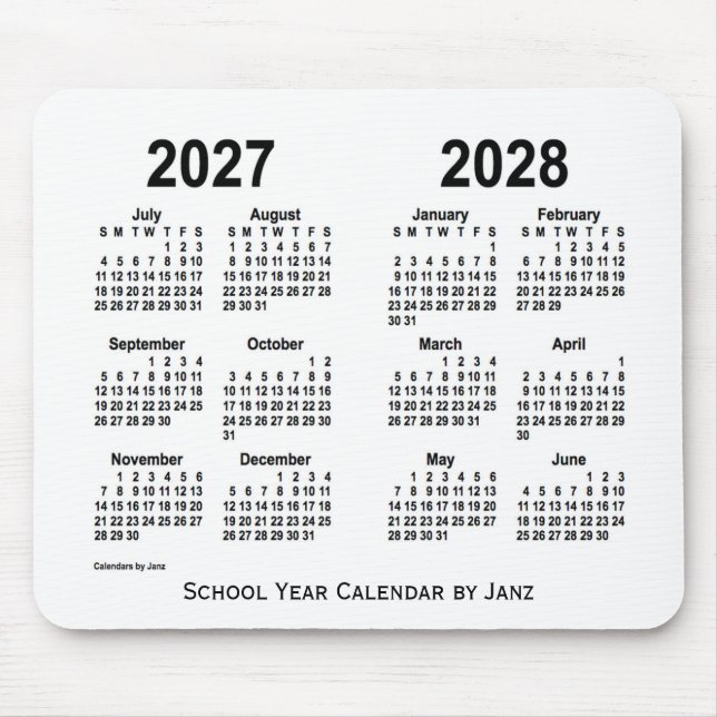 Mousepad Calendário da Escola Branca 2027-2028 por Janz (Frente)