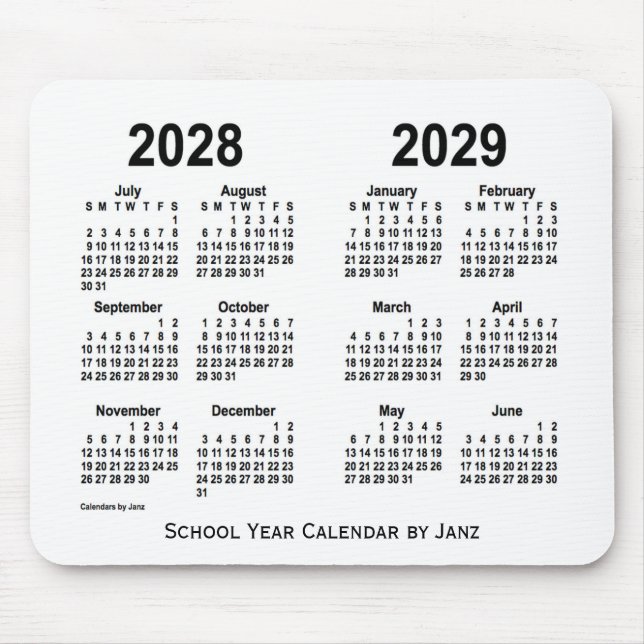 Mousepad Calendário da Escola Branca 2028-2029 por Janz (Frente)