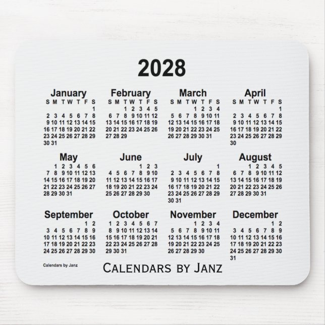 Mousepad Calendário da Fumaça Branca 2028 por Janz Mouse Pa (Frente)