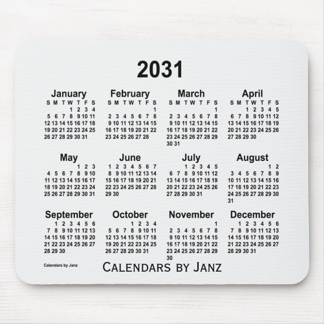 Mousepad Calendário da Fumaça Branca de 2031 por Janz Mouse (Frente)