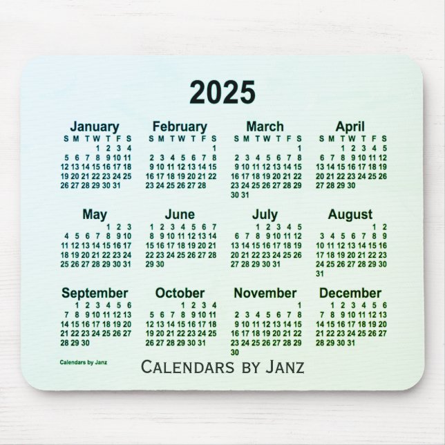 Mousepad Calendário da Fumaça de Folha Verde 2025 por Janz  (Frente)