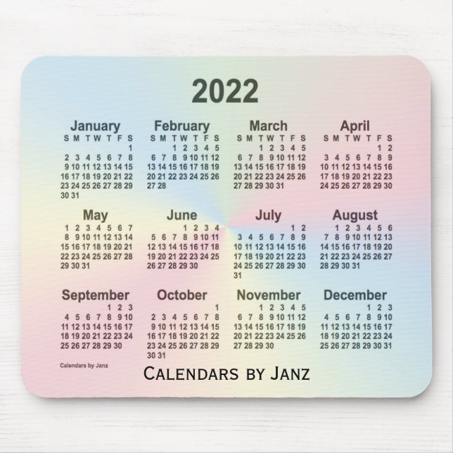 Mousepad Calendário da Nuvem do Arco-Íris 2022 por Janz (Frente)