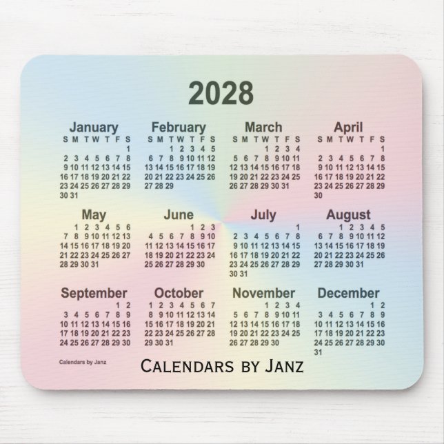 Mousepad Calendário da Nuvem do Arco-Íris 2028 por Janz (Frente)