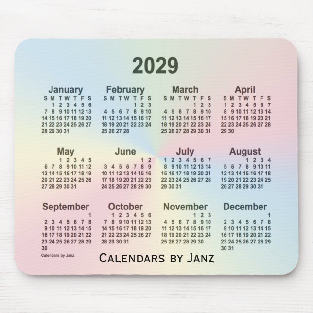Mousepad Calendário da Nuvem do Arco-Íris 2029 por Janz (Frente)