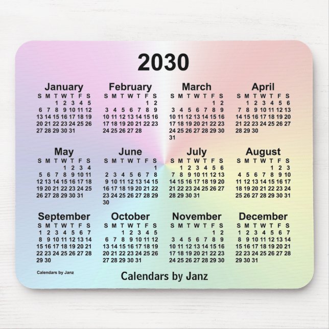 Mousepad Calendário da Nuvem do Arco-Íris 2030 por Janz (Frente)