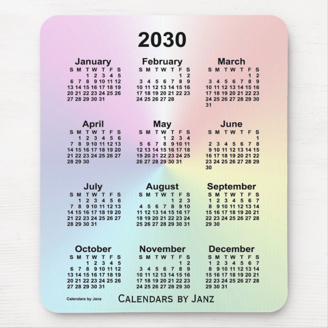 Mousepad Calendário da Nuvem do Arco-Íris 2030 por Janz (Frente)