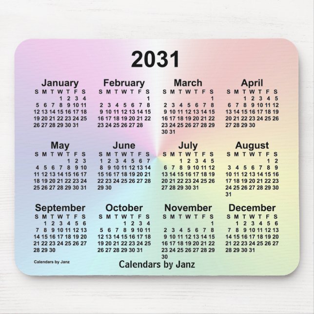 Mousepad Calendário da Nuvem do Arco-Íris 2031 por Janz (Frente)