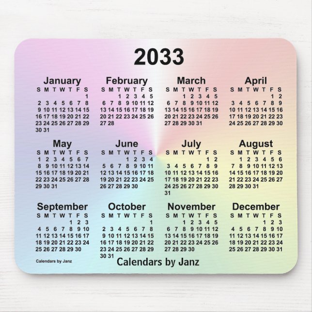 Mousepad Calendário da Nuvem do Arco-Íris 2033 por Janz (Frente)