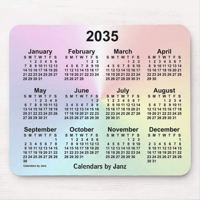 Mousepad Calendário da Nuvem do Arco-Íris 2035 por Janz (Frente)