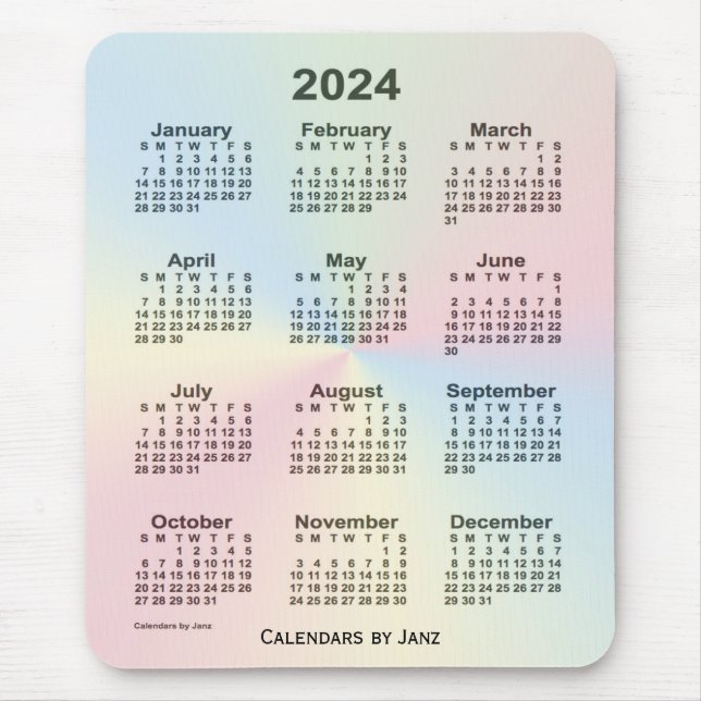 Mousepad Calendário da Nuvem Rainbow 2024 por Janz (Frente)