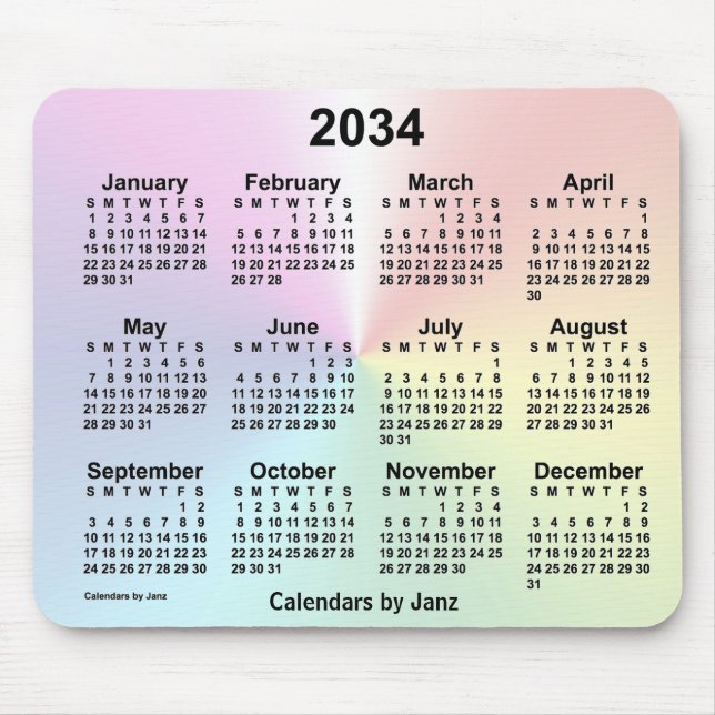 Mousepad Calendário da Nuvem Rainbow 2034 por Janz (Frente)