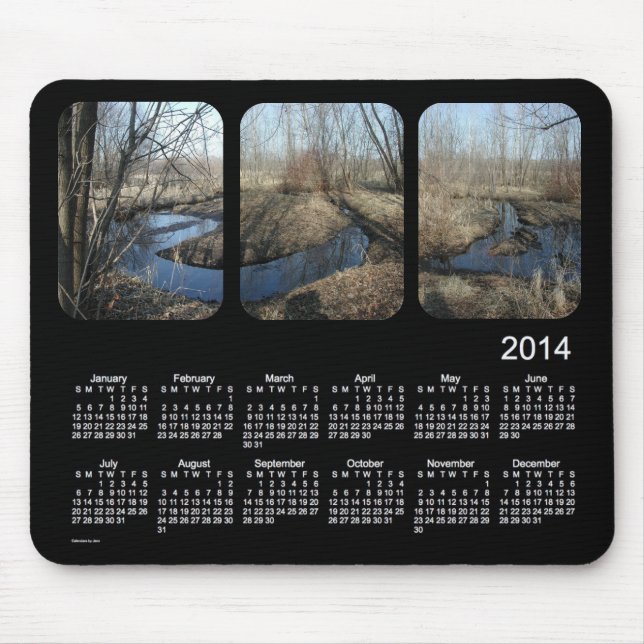 Mousepad Calendário da paisagem do preto 2014 (Frente)