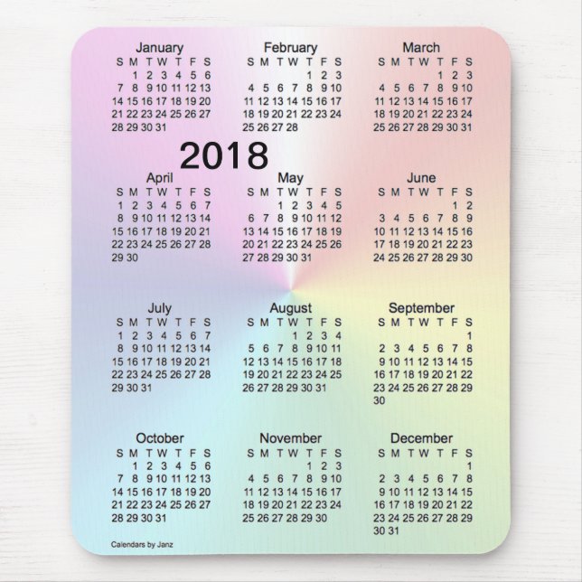 Mousepad Calendário das letras grandes de 2018 Shimmer por (Frente)
