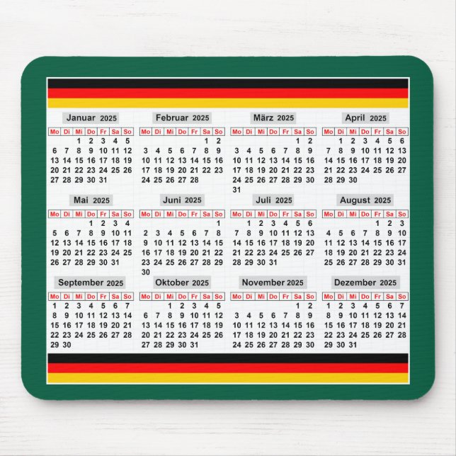 Mousepad Calendário de 12 meses do ano de 2025 (Frente)