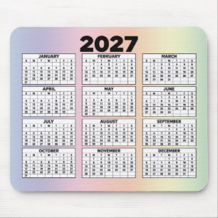Mousepad Calendário de 12 Meses para 2027 no Arco-íris