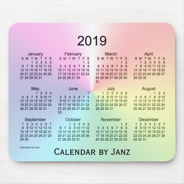 Mousepad Calendário de 2019 Shimmer pelo tapete do rato de (Frente)