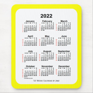 Mousepad Calendário de 2022 Amarelo de dois tons e 52 sema