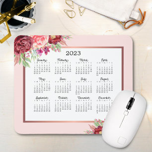 Mousepad Calendário de 2023 do Blush Floral de Rosa da Borg