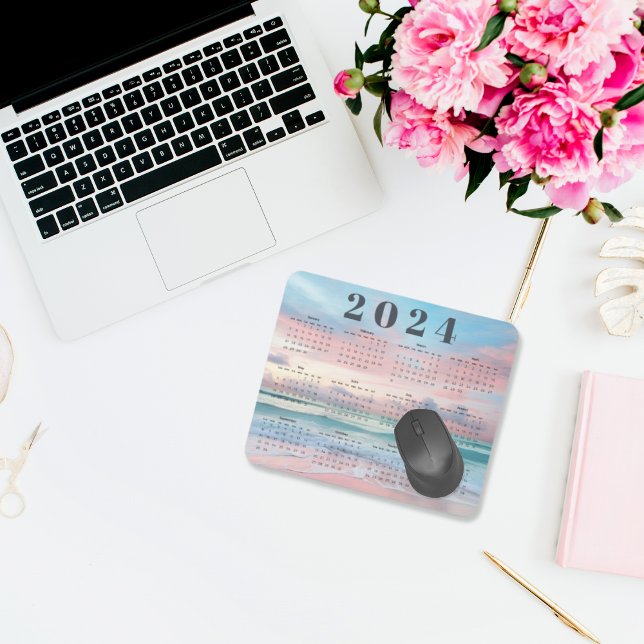 Mousepad Calendário de 2024 anos do Elegante Pastel Beach S (Criador carregado)