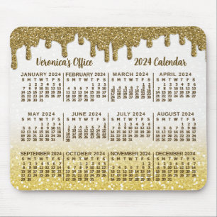 Mousepad Calendário de 2024 anos Faux Douradas Drips Glitte