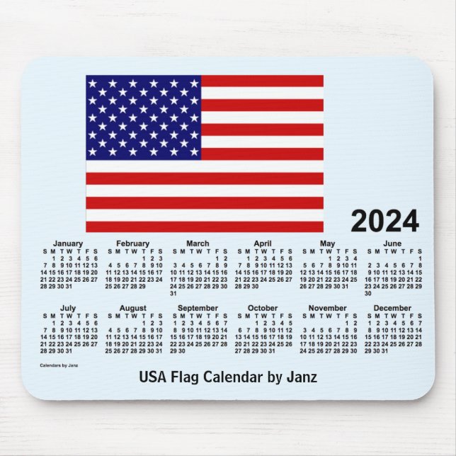 Mousepad Calendário de 2024 dos EUA com bandeira de Janz Al (Frente)