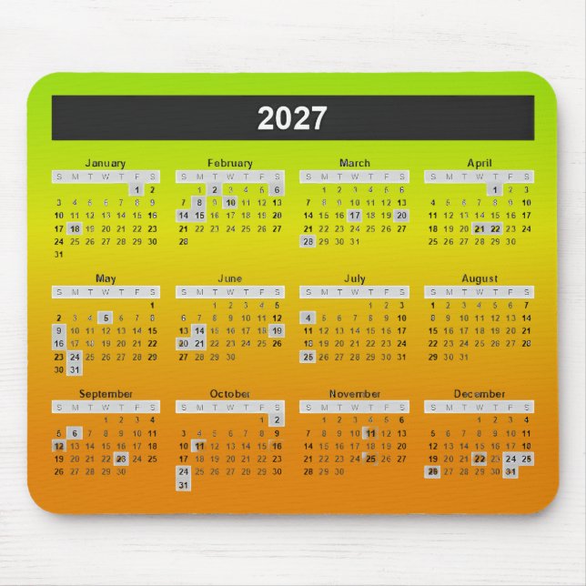 Mousepad Calendário De 2025 Anos Sobre Limão Neon E Laranja (Frente)