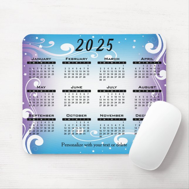 Mousepad Calendário de 2025 Azul e Roxo - Ano (Com mouse)