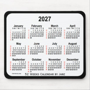 Mousepad Calendário de 2027 Black Two Tone 52 Semanas por 