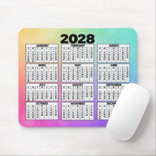 Mousepad Calendário de 2028 com Arco-Íris Abstrato de 12 Me