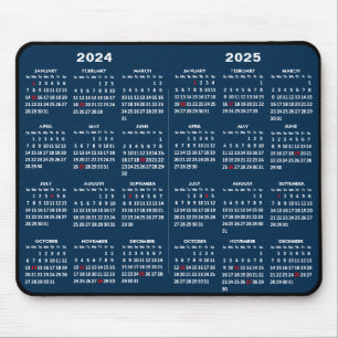 Mousepad Calendário de 2 anos 2024-2025 Feriados Azul Simpl