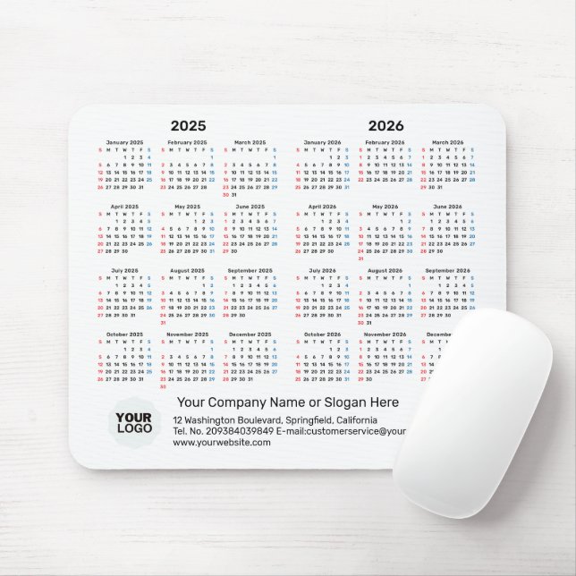 Mousepad Calendário de 2 anos 2025 - 2026 SUNDIÁRIO do pres (Com mouse)