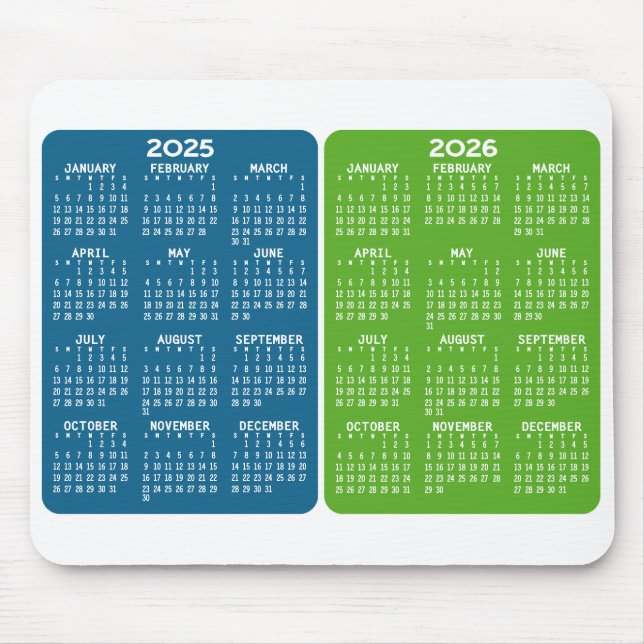 Mousepad Calendário de 2 anos - exibição de ano azul (Frente)