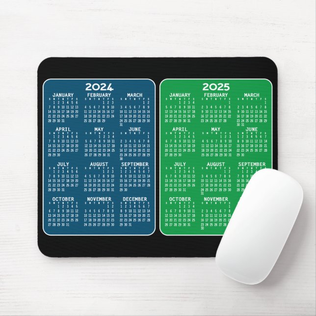 Mousepad Calendário de 2 anos - exibição de ano azul verde (Com mouse)