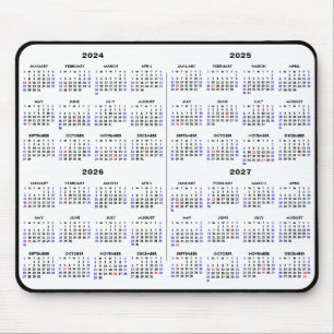 Mousepad Calendário de 4 anos 2024-2027 Feriado preto simpl