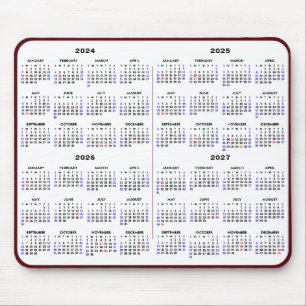 Mousepad Calendário de 4 anos 2024-2027 Feriado vermelho si