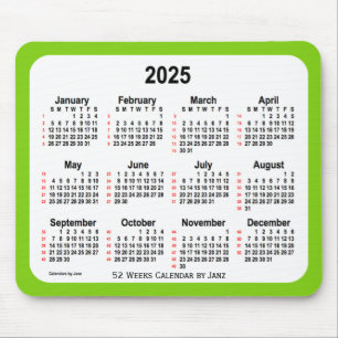 Mousepad Calendário de 52 Semanas Amarelo Verde 2025 por J