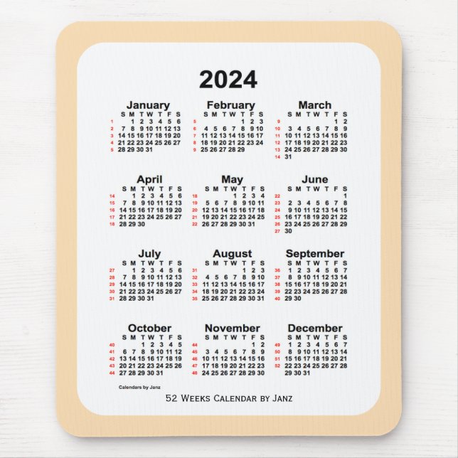 Mousepad Calendário de 52 Semanas de Trigo 2024 por Janz (Frente)