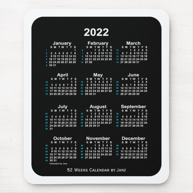 Mousepad Calendário de 52 Semanas do Neon Branco de 2022 po (Frente)