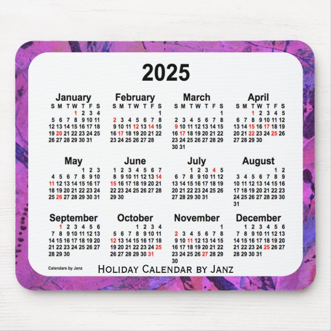 Mousepad Calendário de arte de Natal de 2025 por Janz (Frente)