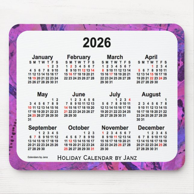 Mousepad Calendário de arte de Natal de 2026 por Janz (Frente)