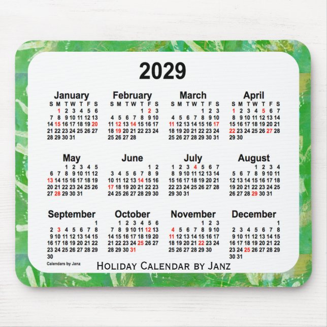 Mousepad Calendário de arte verde de Natal de 2029 pelo mou (Frente)