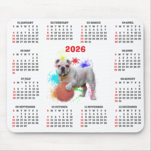 Mousepad Calendário de British Bulldog Fofo Personalizável