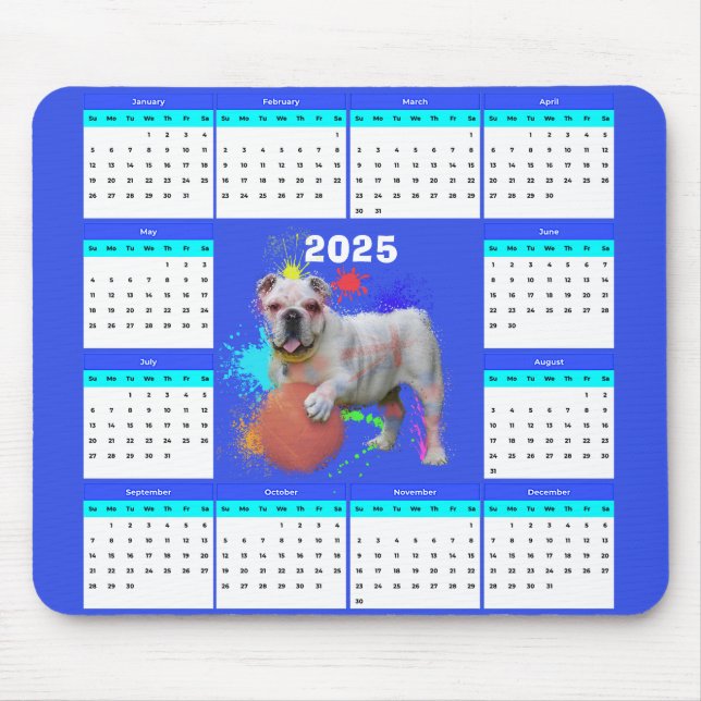 Mousepad Calendário de Bulldog Britânico Personalizável (Frente)
