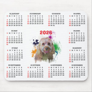 Mousepad Calendário de Cachorro Cavapoo Fofo Personalizável