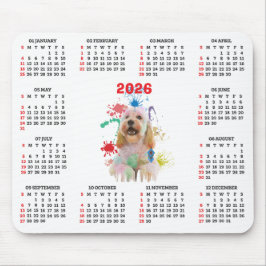 Mousepad Calendário de Cachorro Cockapoo Fofo Personalizáve