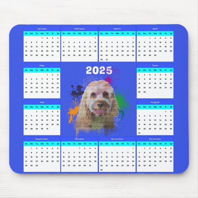 Mousepad Calendário de Cachorro de Cavapoo Cute Personalizá (Frente)