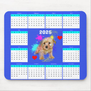 Mousepad Calendário de Cachorro de Morkie Cute Personalizáv